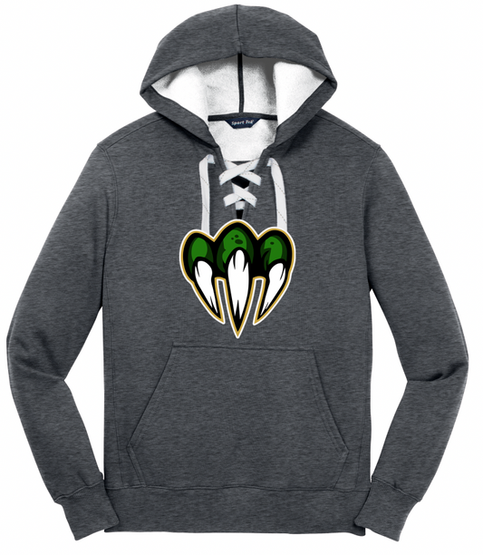 Grey Lace Up Hoodie with Claw Patch